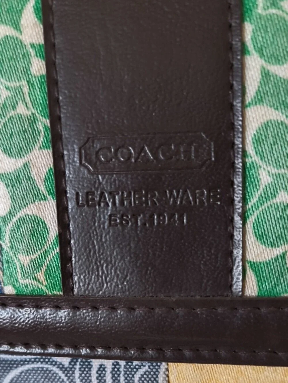 Coach Multicolor Patchwork Wallet with Green Signature Panels
